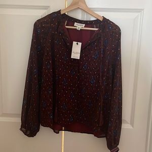 Allison New York maroon, blue, metallic Ikat blouse